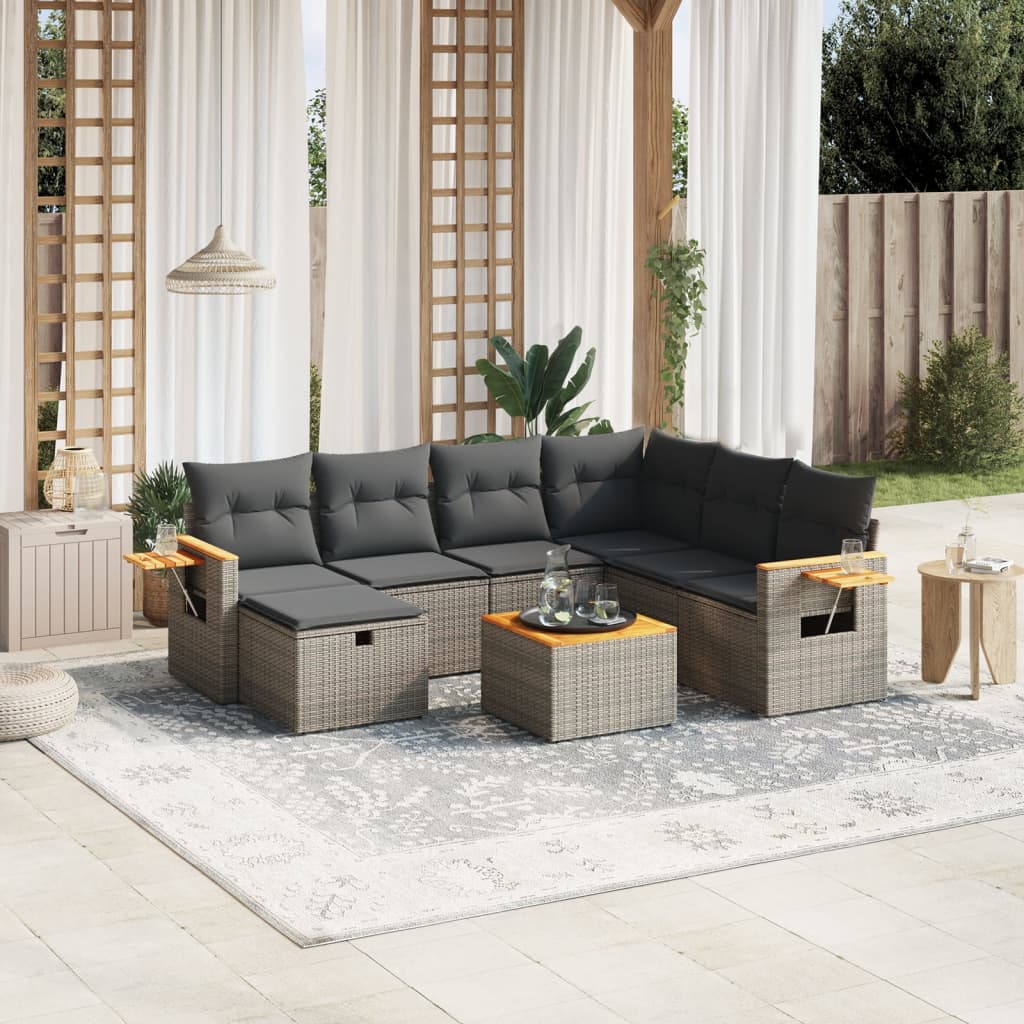 8-delige Loungeset met kussens poly rattan grijs is nu te koop bij PeponiXL, paradijselijk wonen!