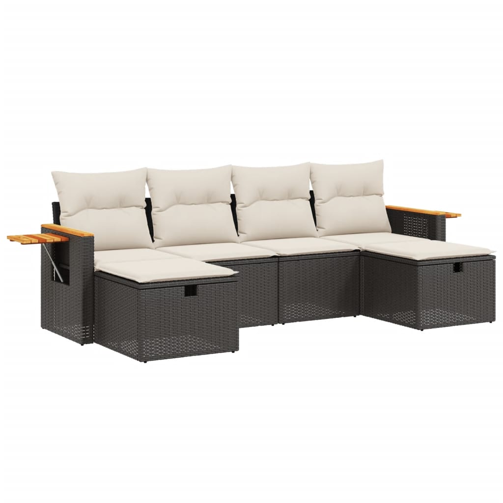 6-delige Loungeset met kussens poly rattan zwart is nu te koop bij PeponiXL, paradijselijk wonen!