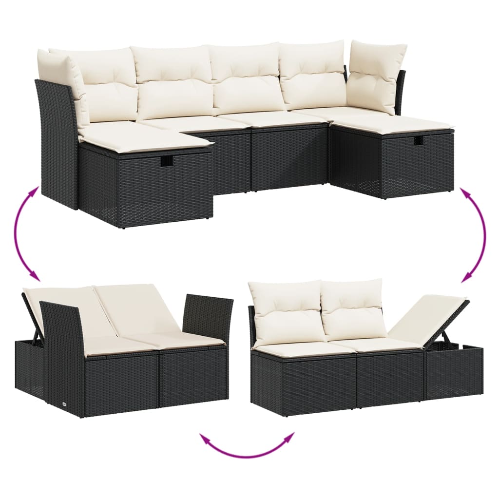 6-delige Loungeset met kussens poly rattan zwart is nu te koop bij PeponiXL, paradijselijk wonen!