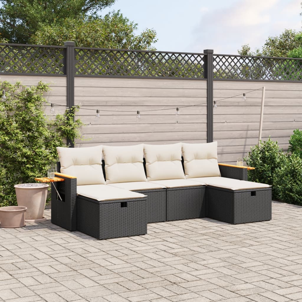 6-delige Loungeset met kussens poly rattan zwart is nu te koop bij PeponiXL, paradijselijk wonen!