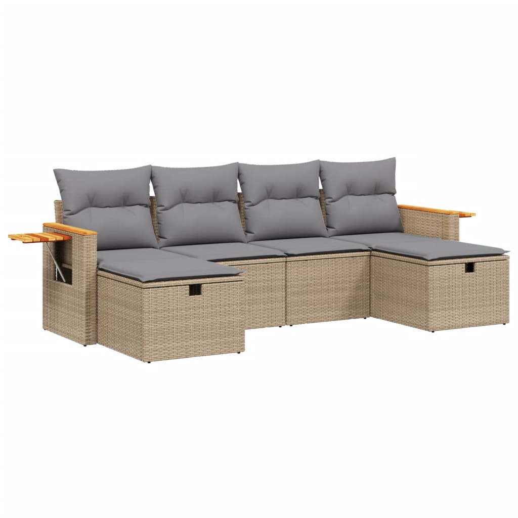 6-delige Loungeset met kussens poly rattan gemengd beige is nu te koop bij PeponiXL, paradijselijk wonen!