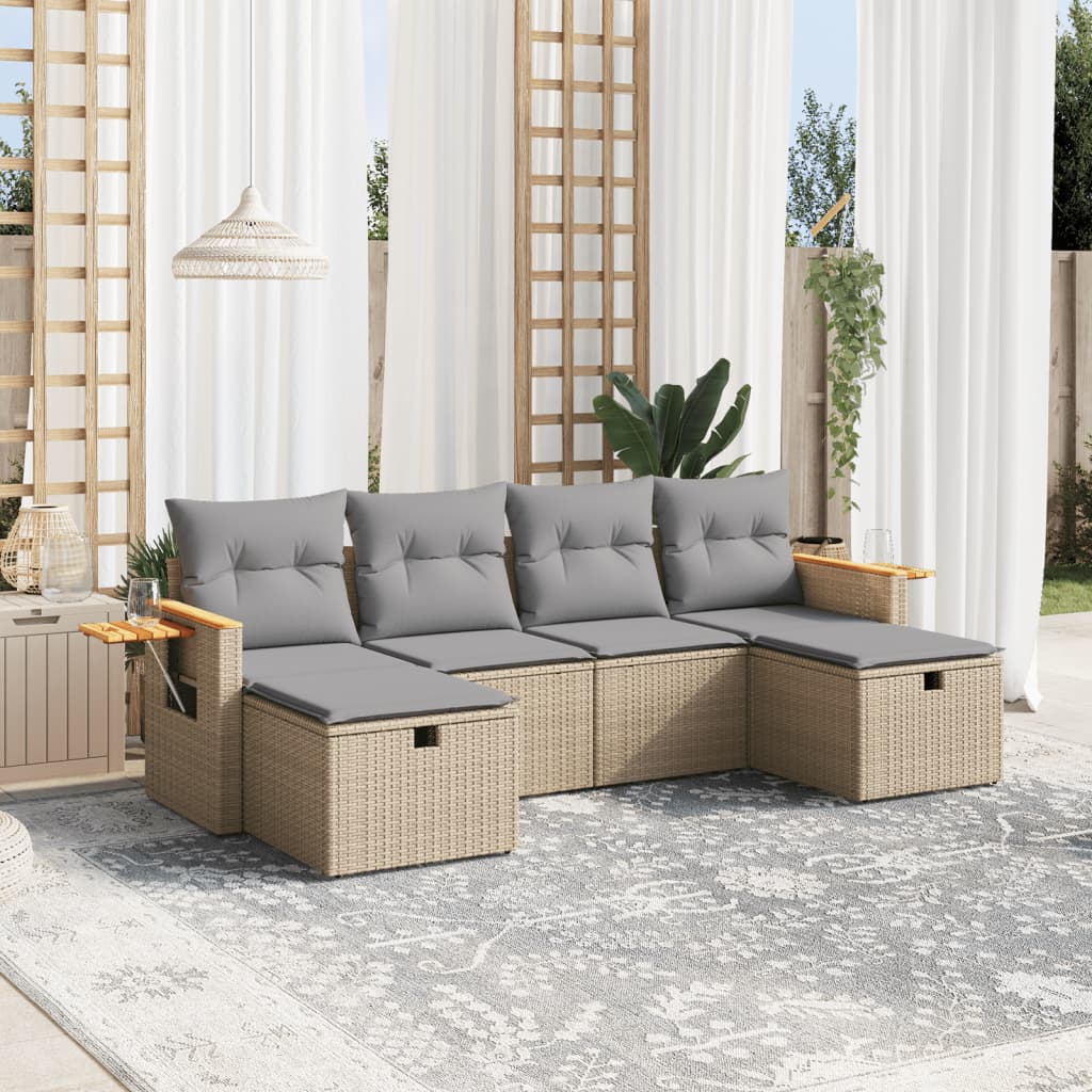 6-delige Loungeset met kussens poly rattan gemengd beige is nu te koop bij PeponiXL, paradijselijk wonen!