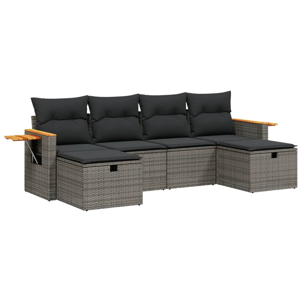 6-delige Loungeset met kussens poly rattan grijs is nu te koop bij PeponiXL, paradijselijk wonen!