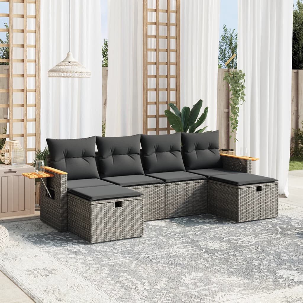 6-delige Loungeset met kussens poly rattan grijs is nu te koop bij PeponiXL, paradijselijk wonen!