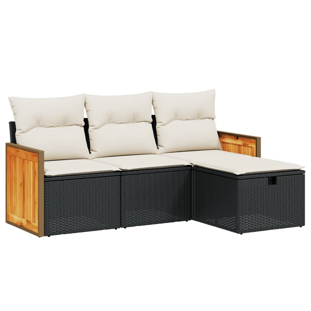 4-delige Loungeset met kussens poly rattan zwart is nu te koop bij PeponiXL, paradijselijk wonen!