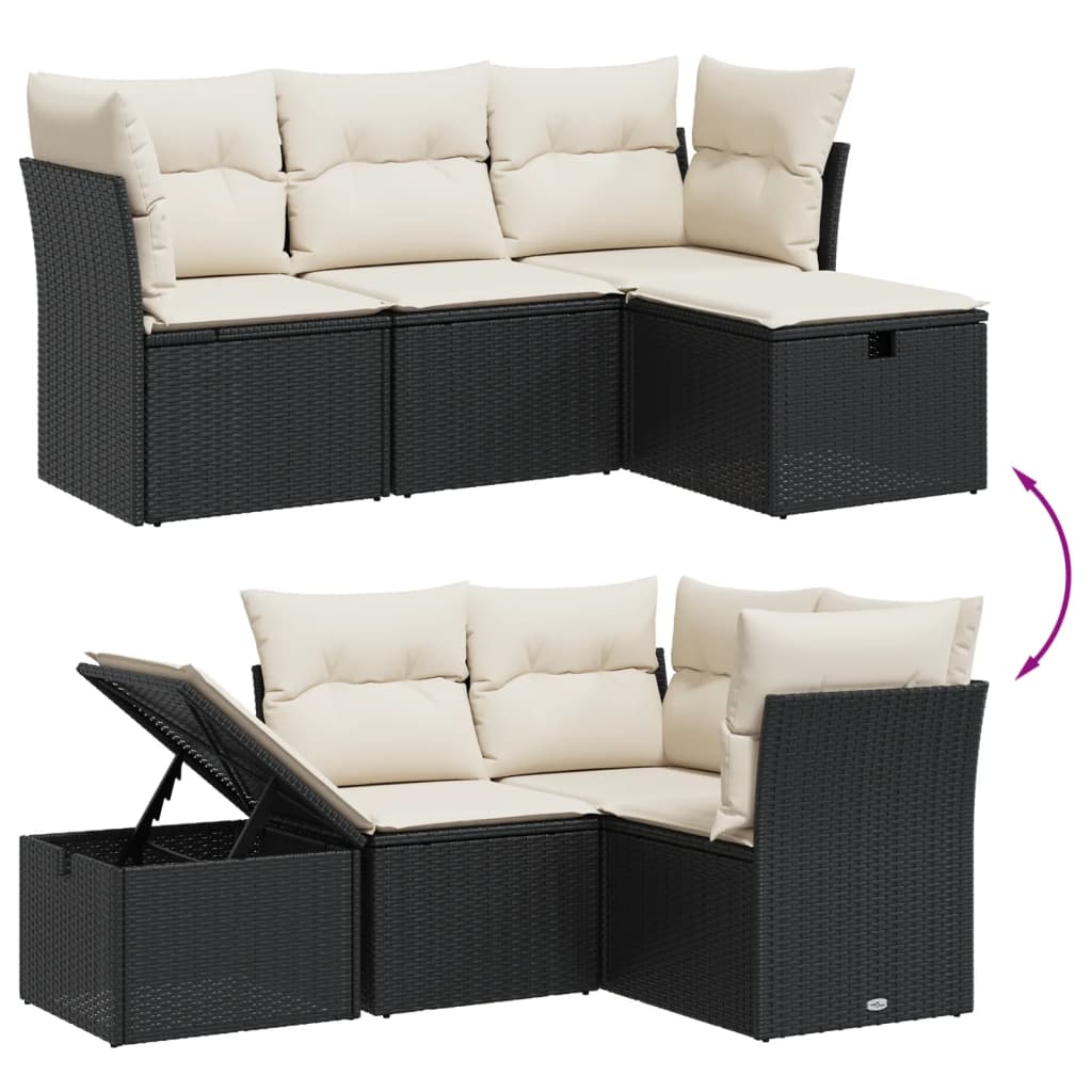 4-delige Loungeset met kussens poly rattan zwart is nu te koop bij PeponiXL, paradijselijk wonen!