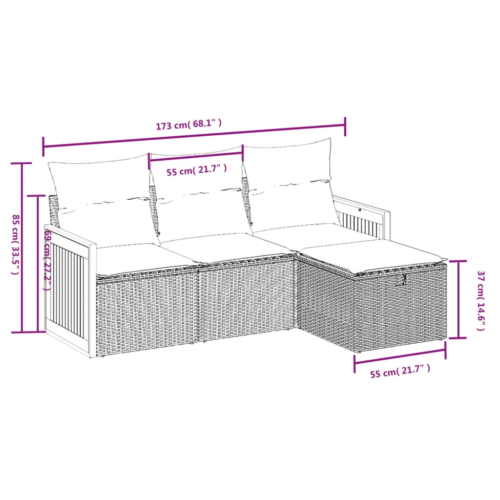 4-delige Loungeset met kussens poly rattan zwart is nu te koop bij PeponiXL, paradijselijk wonen!