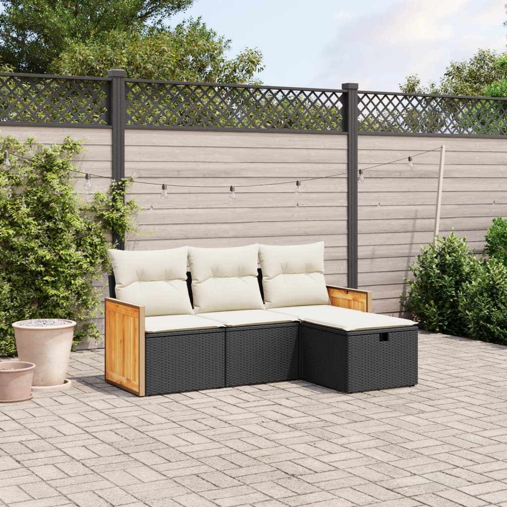 4-delige Loungeset met kussens poly rattan zwart is nu te koop bij PeponiXL, paradijselijk wonen!