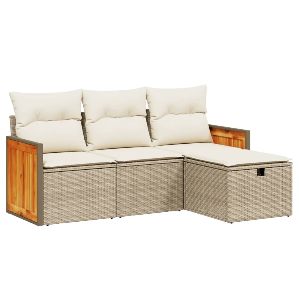 4-delige Loungeset met kussens poly rattan beige is nu te koop bij PeponiXL, paradijselijk wonen!
