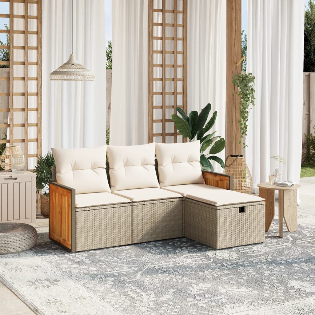 4-delige Loungeset met kussens poly rattan beige is nu te koop bij PeponiXL, paradijselijk wonen!