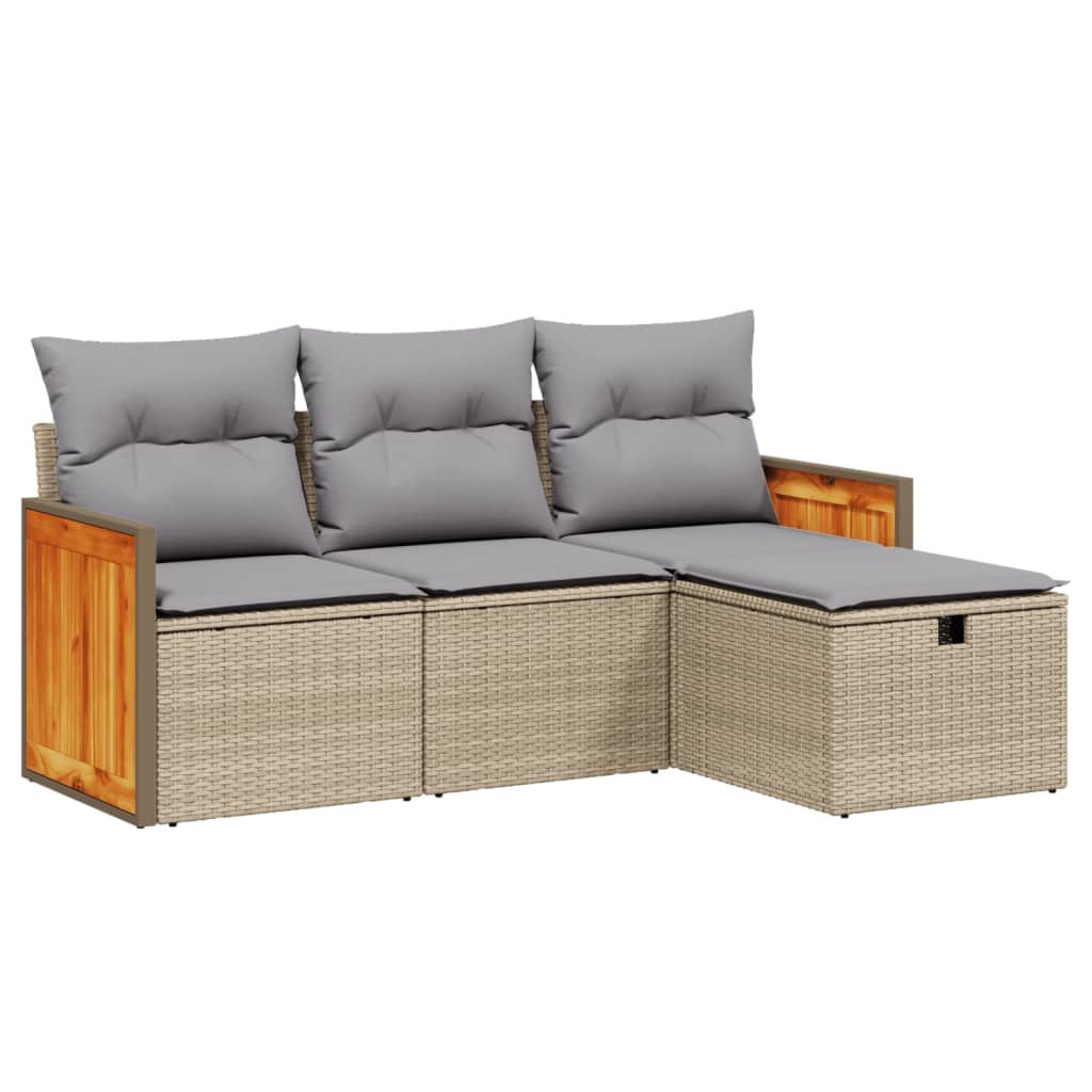 4-delige Loungeset met kussens poly rattan gemengd beige is nu te koop bij PeponiXL, paradijselijk wonen!