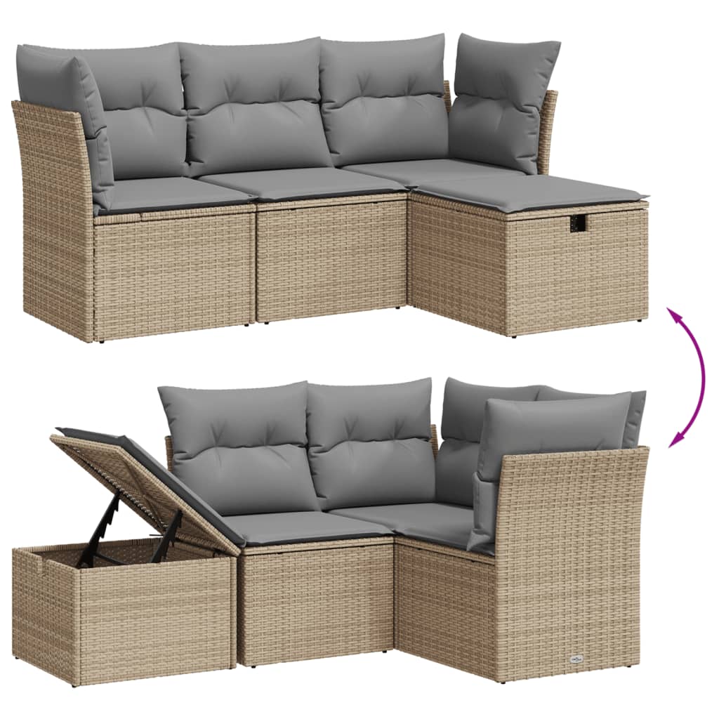 4-delige Loungeset met kussens poly rattan gemengd beige is nu te koop bij PeponiXL, paradijselijk wonen!