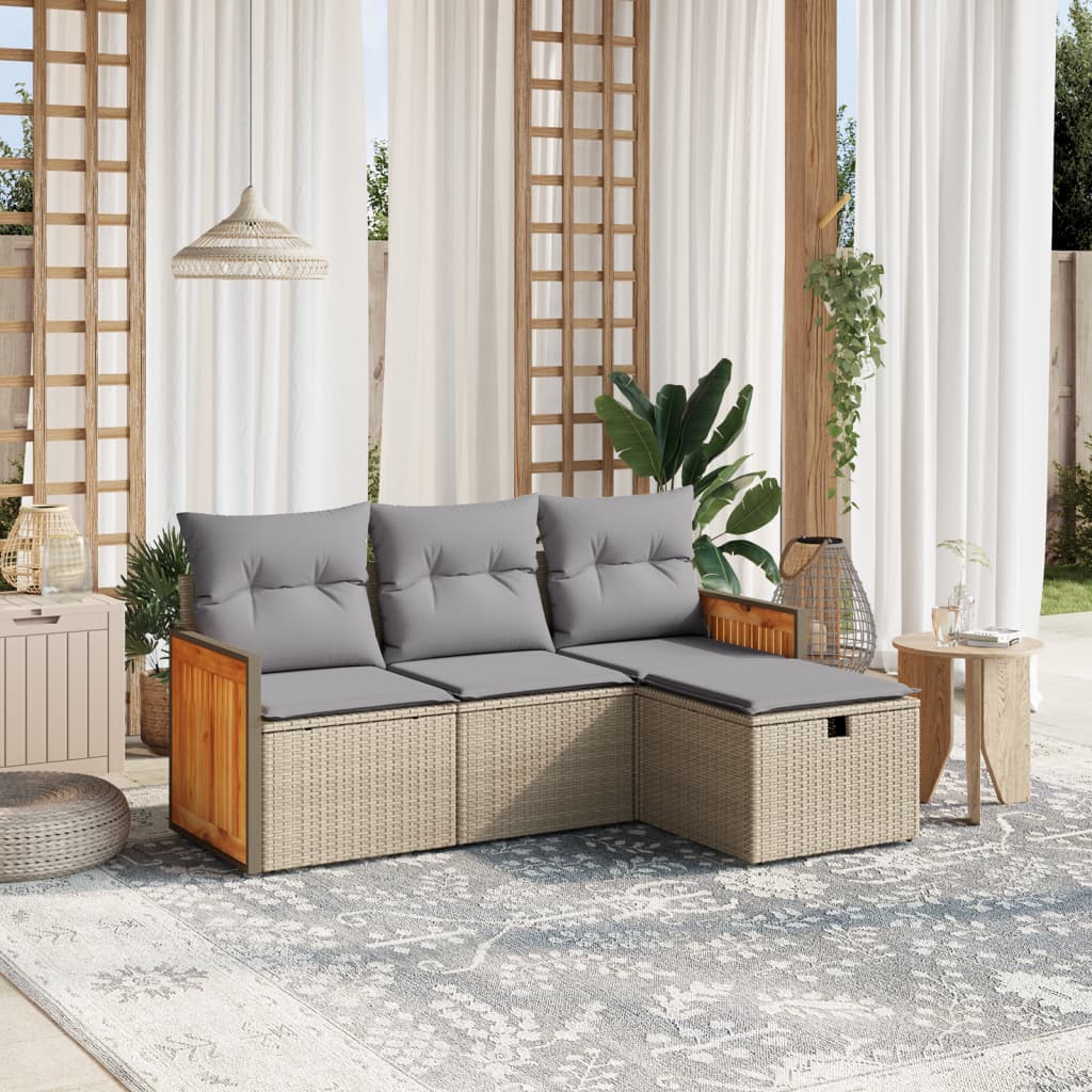 4-delige Loungeset met kussens poly rattan gemengd beige is nu te koop bij PeponiXL, paradijselijk wonen!