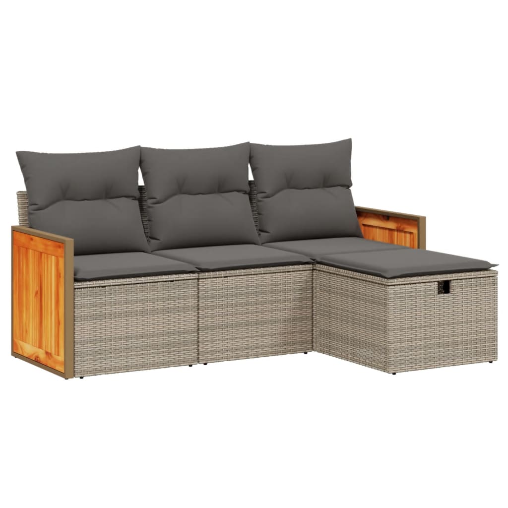 4-delige Loungeset met kussens poly rattan grijs is nu te koop bij PeponiXL, paradijselijk wonen!