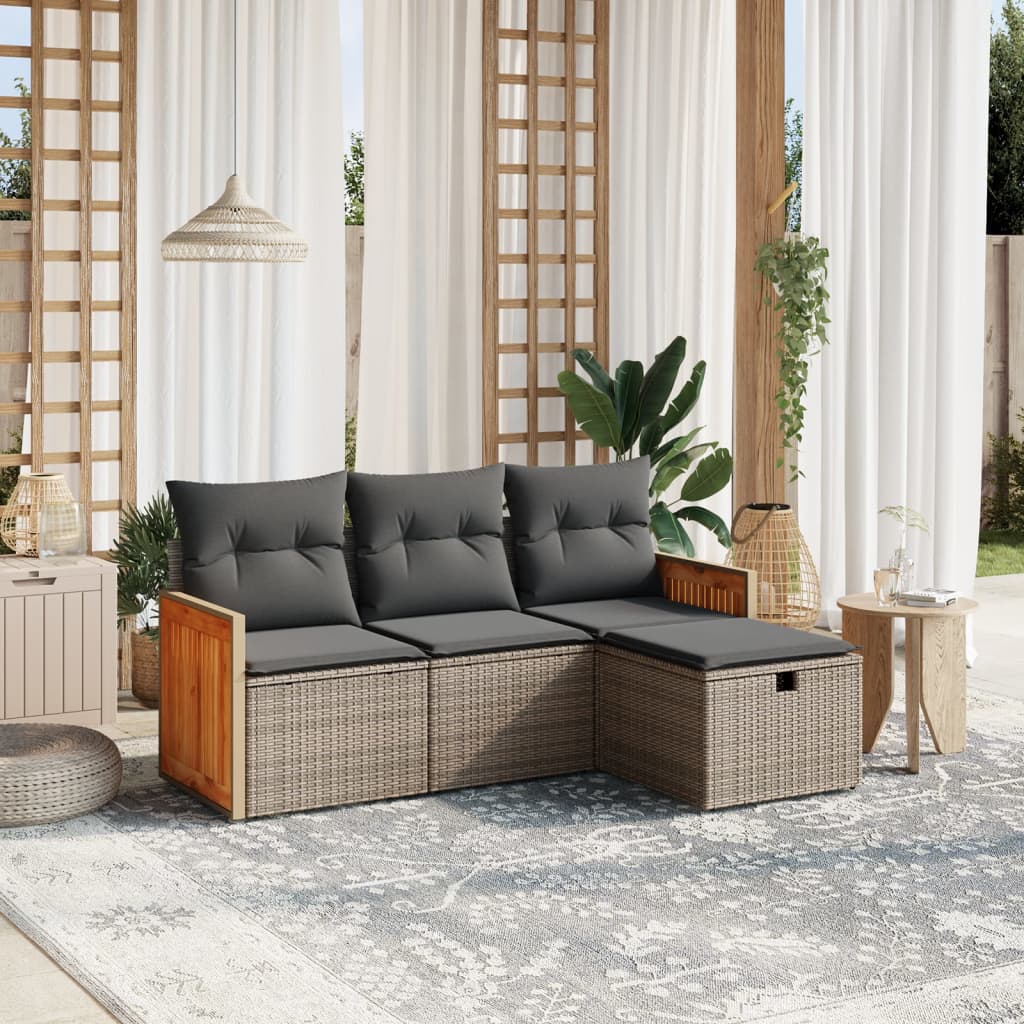 4-delige Loungeset met kussens poly rattan grijs is nu te koop bij PeponiXL, paradijselijk wonen!