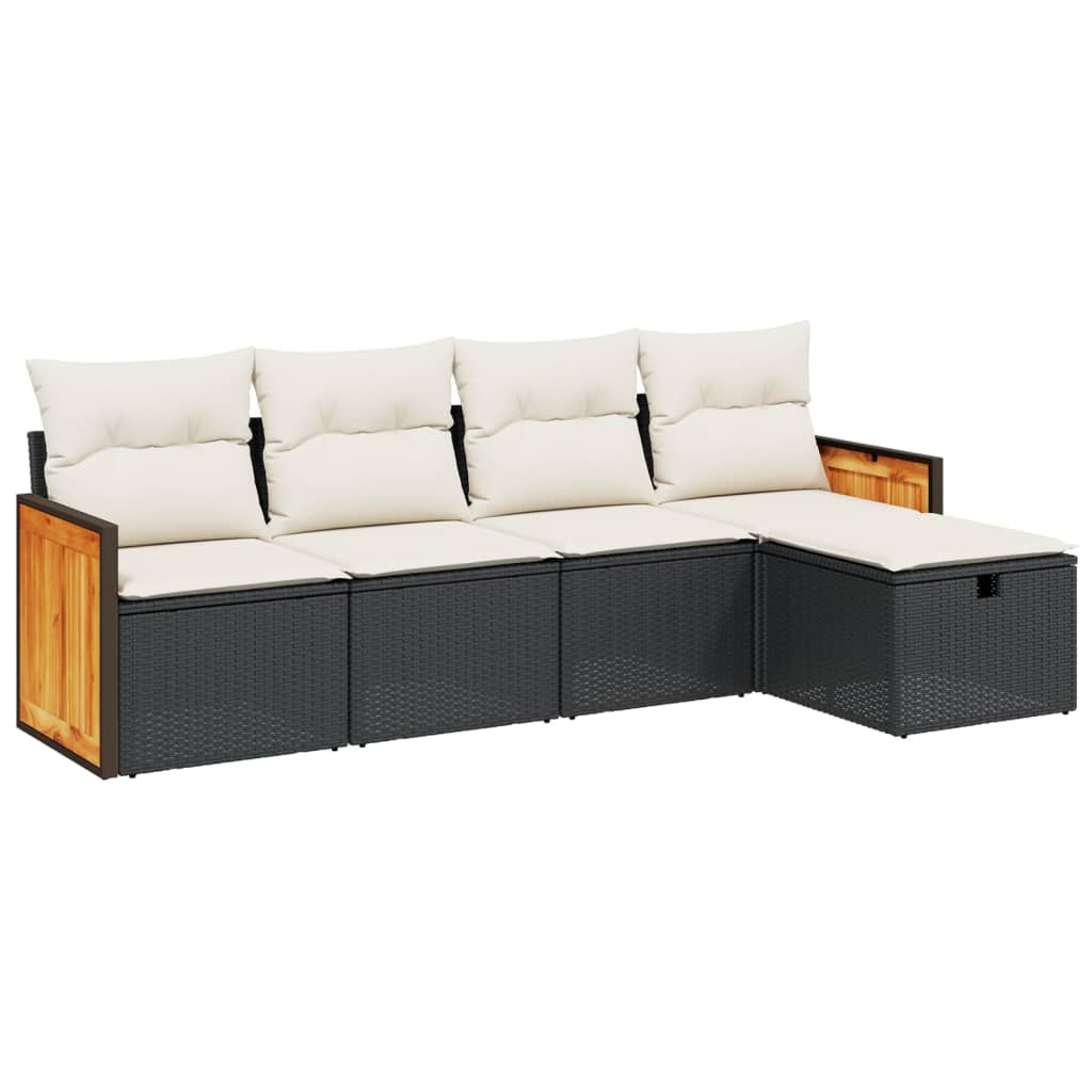5-delige Loungeset met kussens poly rattan zwart is nu te koop bij PeponiXL, paradijselijk wonen!