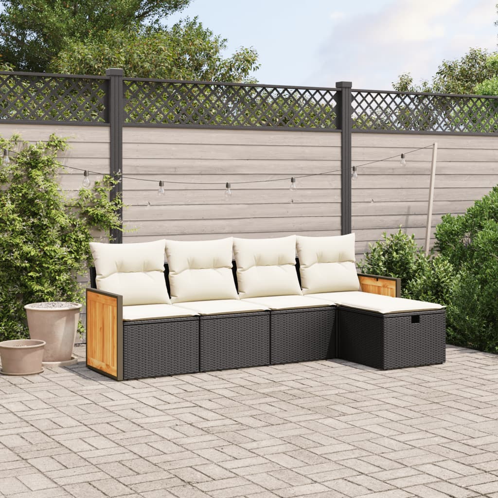 5-delige Loungeset met kussens poly rattan zwart is nu te koop bij PeponiXL, paradijselijk wonen!