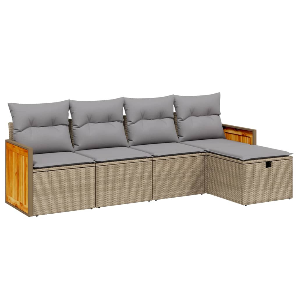 5-delige Loungeset met kussens poly rattan gemengd beige is nu te koop bij PeponiXL, paradijselijk wonen!