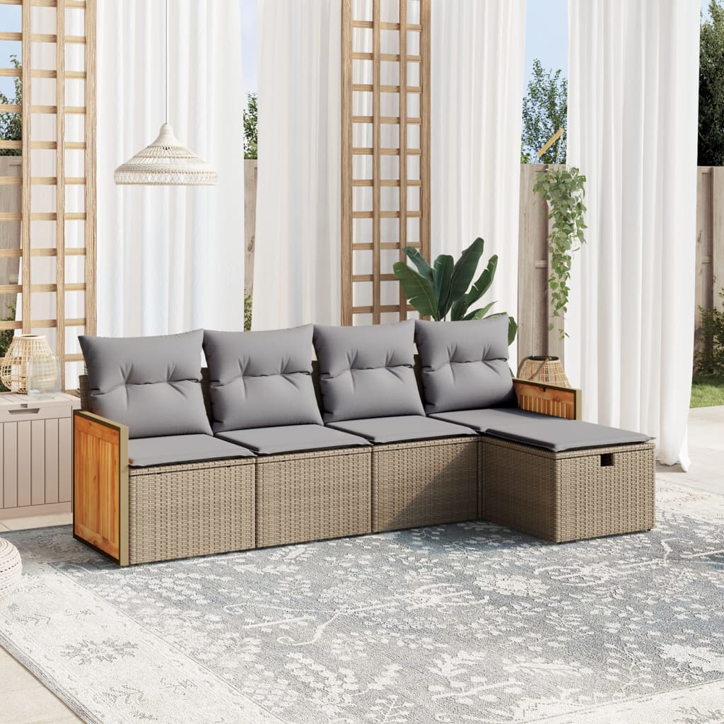 5-delige Loungeset met kussens poly rattan gemengd beige is nu te koop bij PeponiXL, paradijselijk wonen!