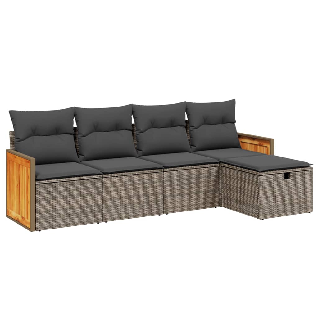 5-delige Loungeset met kussens poly rattan grijs is nu te koop bij PeponiXL, paradijselijk wonen!