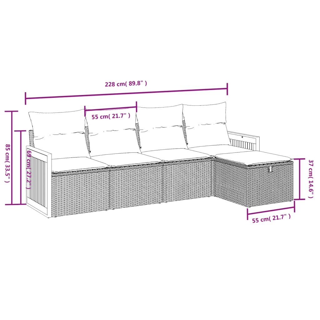 5-delige Loungeset met kussens poly rattan grijs is nu te koop bij PeponiXL, paradijselijk wonen!