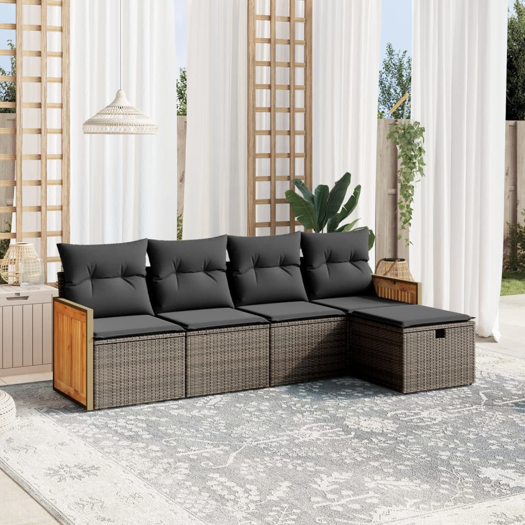 5-delige Loungeset met kussens poly rattan grijs is nu te koop bij PeponiXL, paradijselijk wonen!