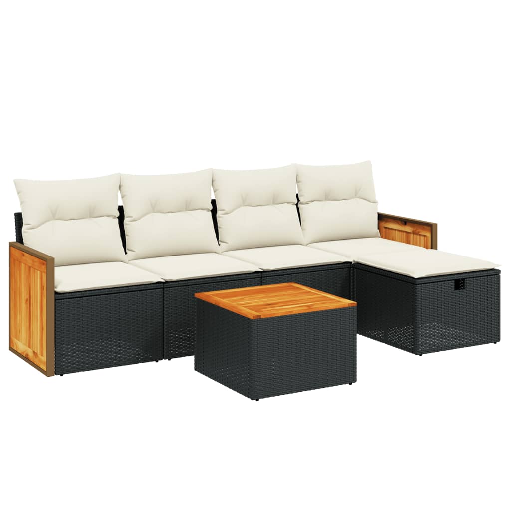 6-delige Loungeset met kussens poly rattan zwart is nu te koop bij PeponiXL, paradijselijk wonen!