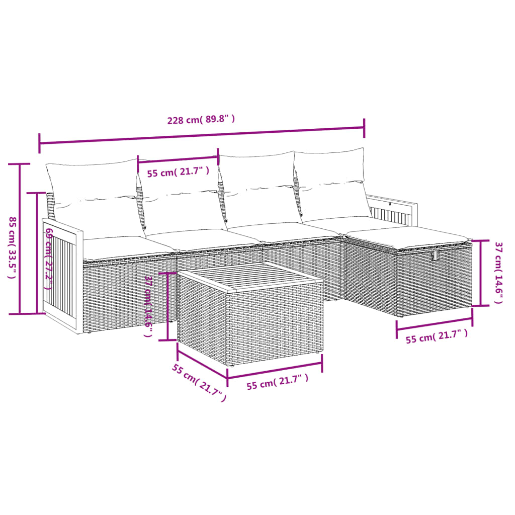 6-delige Loungeset met kussens poly rattan zwart is nu te koop bij PeponiXL, paradijselijk wonen!