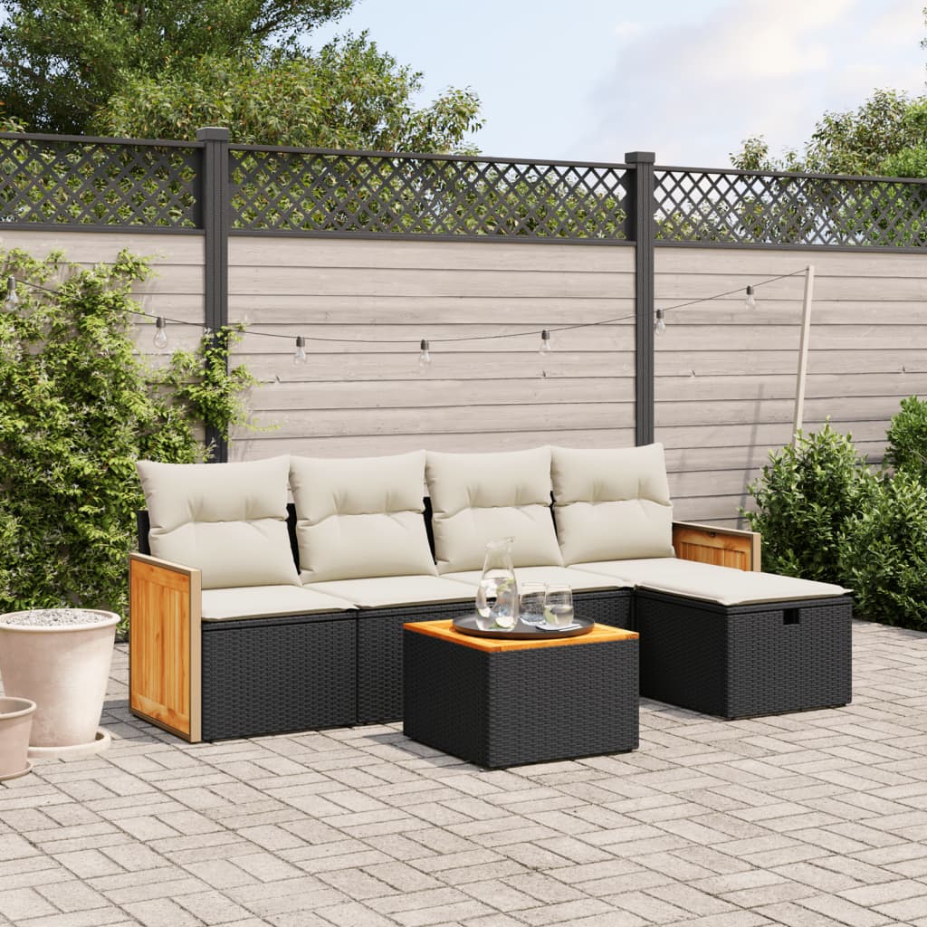 6-delige Loungeset met kussens poly rattan zwart is nu te koop bij PeponiXL, paradijselijk wonen!