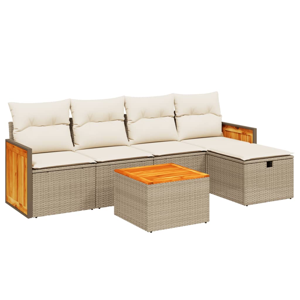 6-delige Loungeset met kussens poly rattan beige is nu te koop bij PeponiXL, paradijselijk wonen!