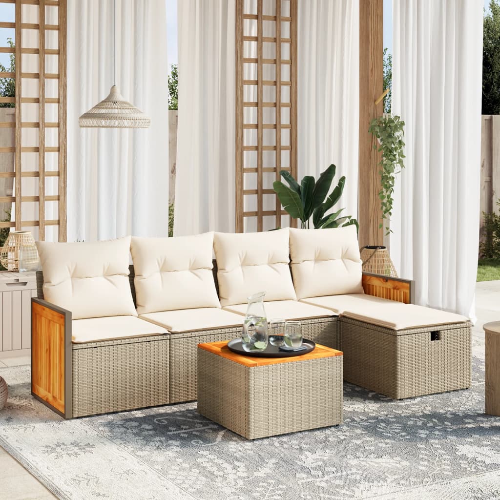 6-delige Loungeset met kussens poly rattan beige is nu te koop bij PeponiXL, paradijselijk wonen!