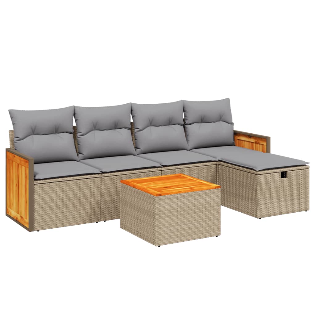 6-delige Loungeset met kussens poly rattan gemengd beige is nu te koop bij PeponiXL, paradijselijk wonen!