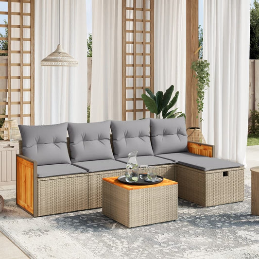 6-delige Loungeset met kussens poly rattan gemengd beige is nu te koop bij PeponiXL, paradijselijk wonen!