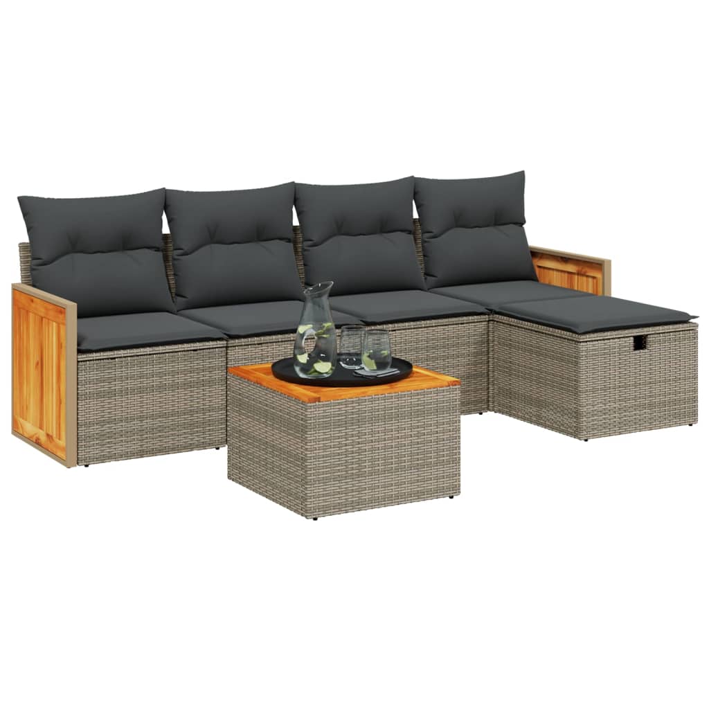6-delige Loungeset met kussens poly rattan grijs is nu te koop bij PeponiXL, paradijselijk wonen!