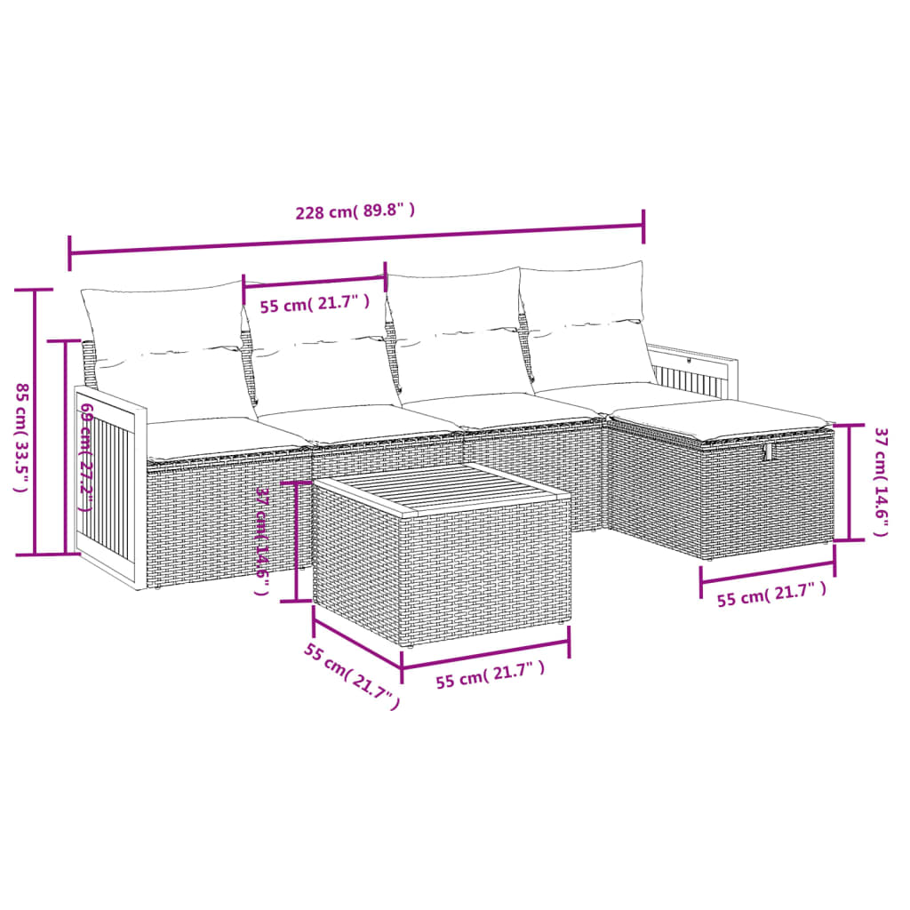 6-delige Loungeset met kussens poly rattan grijs is nu te koop bij PeponiXL, paradijselijk wonen!