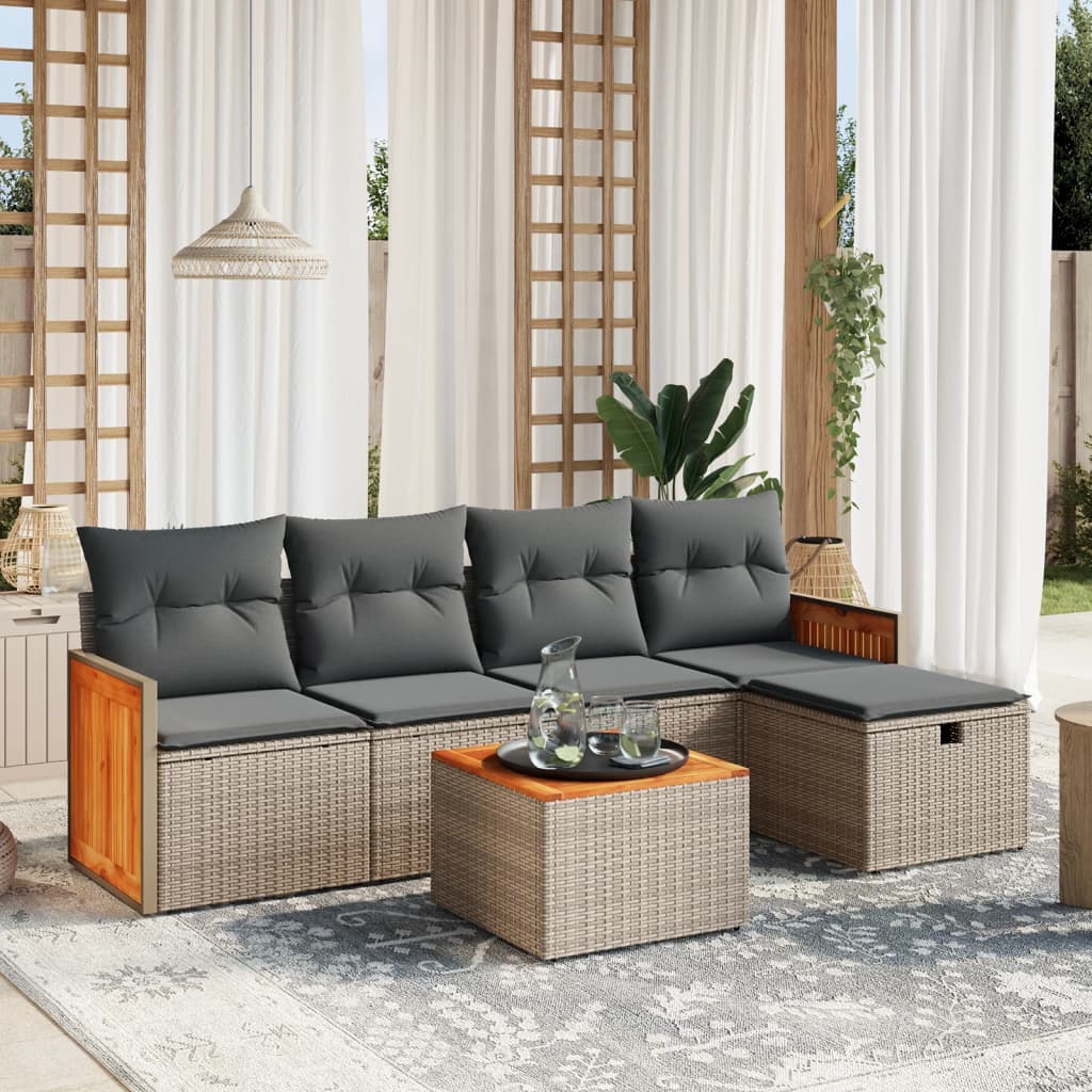6-delige Loungeset met kussens poly rattan grijs is nu te koop bij PeponiXL, paradijselijk wonen!