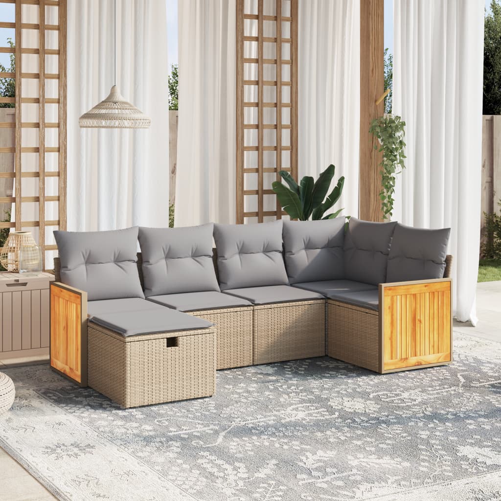 6-delige Loungeset met kussens poly rattan gemengd beige is nu te koop bij PeponiXL, paradijselijk wonen!