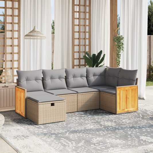 6-delige Loungeset met kussens poly rattan gemengd beige is nu te koop bij PeponiXL, paradijselijk wonen!
