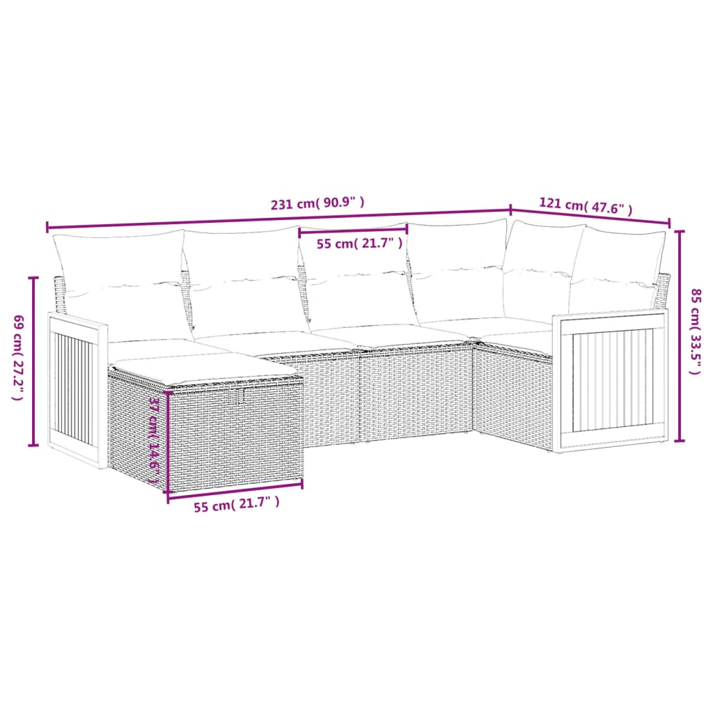 6-delige Loungeset met kussens poly rattan grijs is nu te koop bij PeponiXL, paradijselijk wonen!