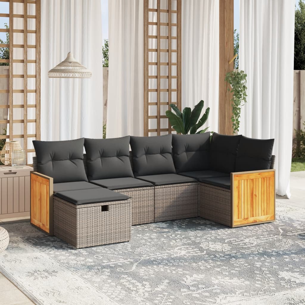 6-delige Loungeset met kussens poly rattan grijs is nu te koop bij PeponiXL, paradijselijk wonen!