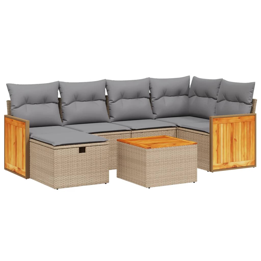 7-delige Loungeset met kussens poly rattan gemengd beige is nu te koop bij PeponiXL, paradijselijk wonen!