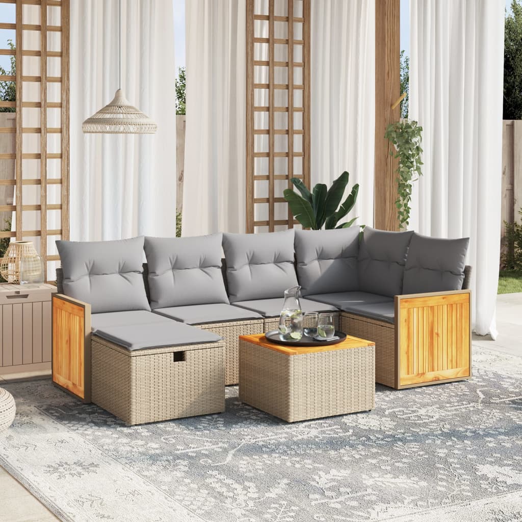 7-delige Loungeset met kussens poly rattan gemengd beige is nu te koop bij PeponiXL, paradijselijk wonen!
