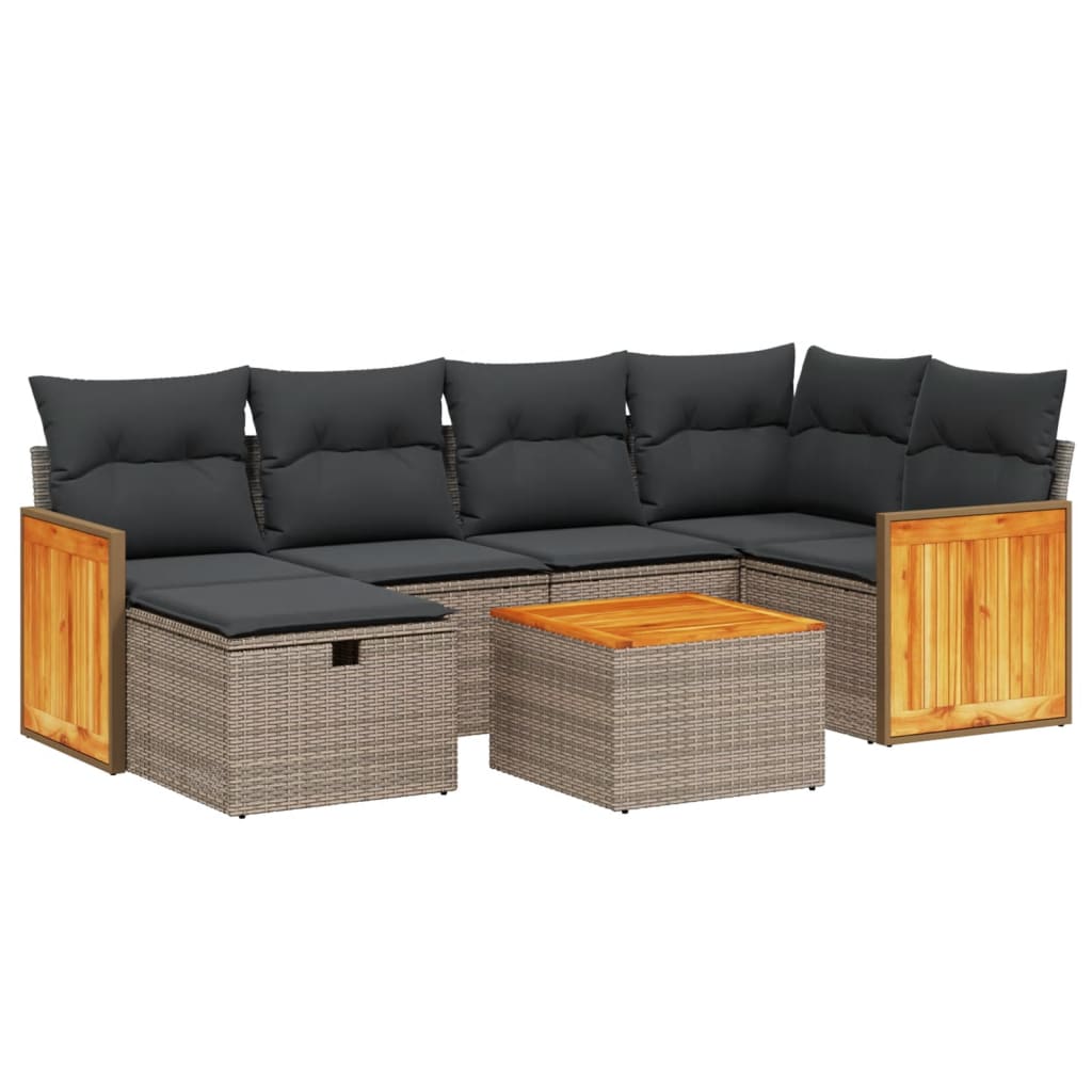 7-delige Loungeset met kussens poly rattan grijs is nu te koop bij PeponiXL, paradijselijk wonen!