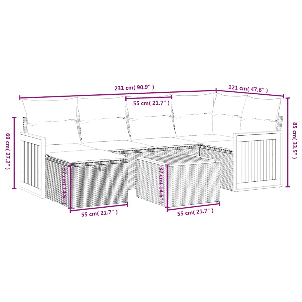 7-delige Loungeset met kussens poly rattan grijs is nu te koop bij PeponiXL, paradijselijk wonen!
