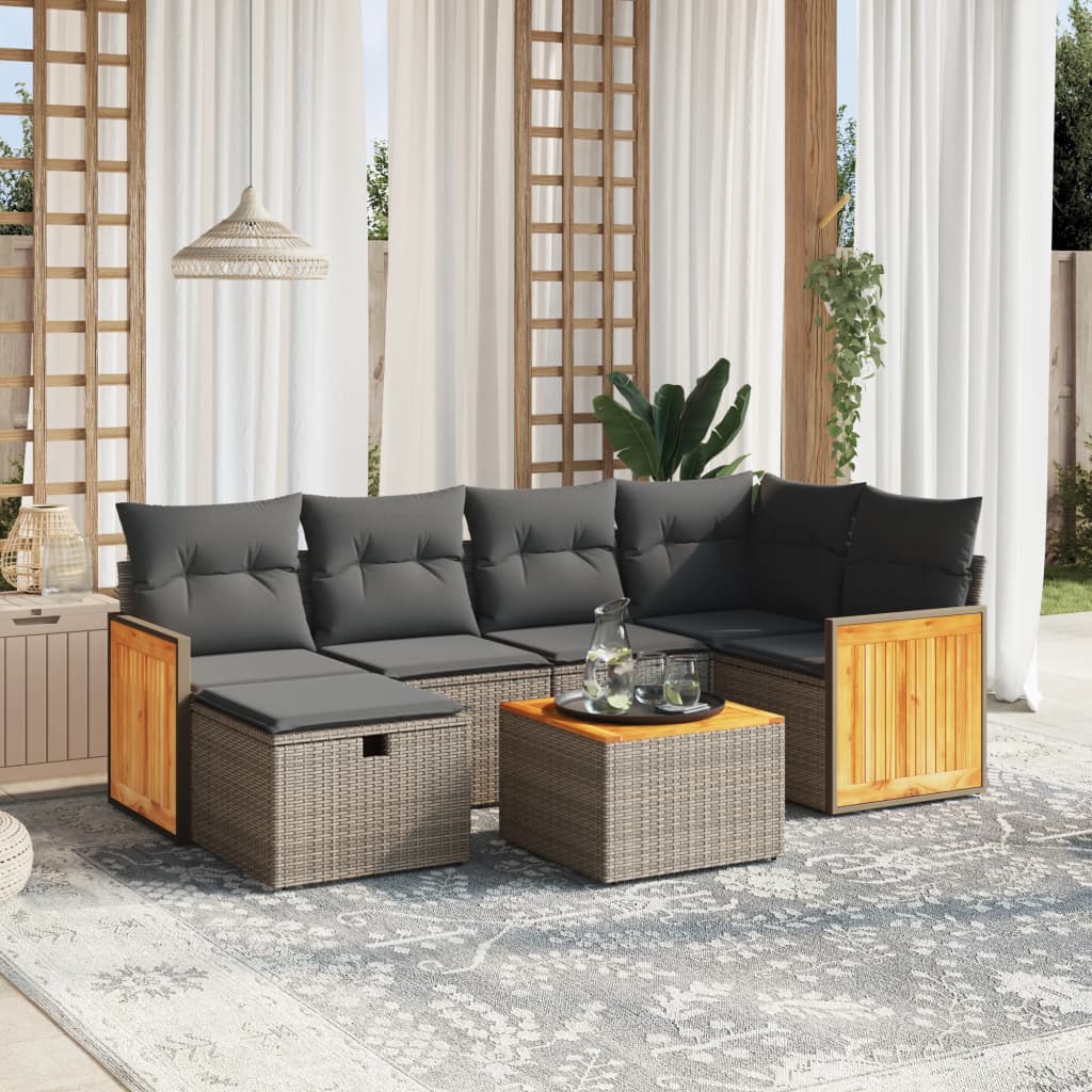 7-delige Loungeset met kussens poly rattan grijs is nu te koop bij PeponiXL, paradijselijk wonen!