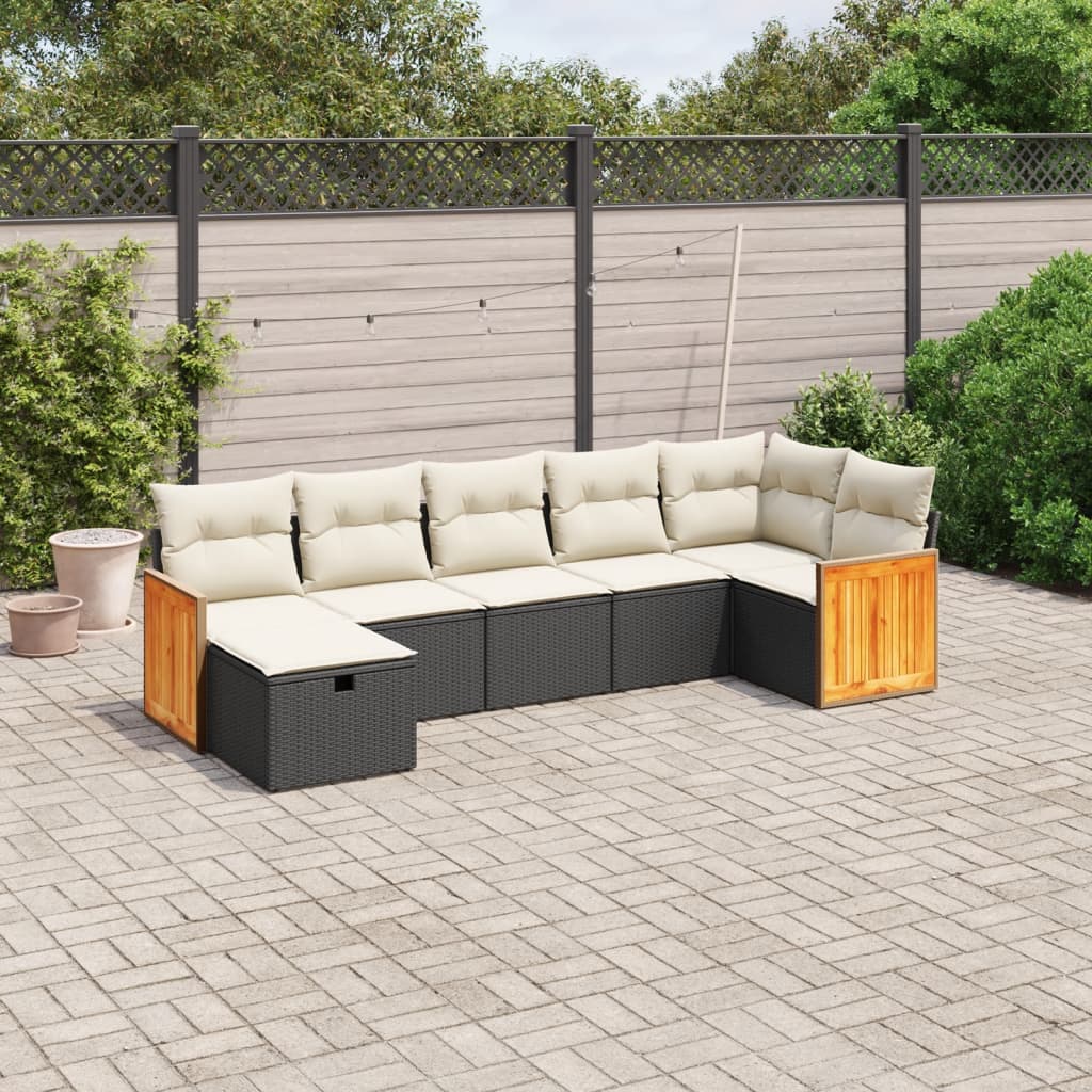 7-delige Loungeset met kussens poly rattan zwart is nu te koop bij PeponiXL, paradijselijk wonen!
