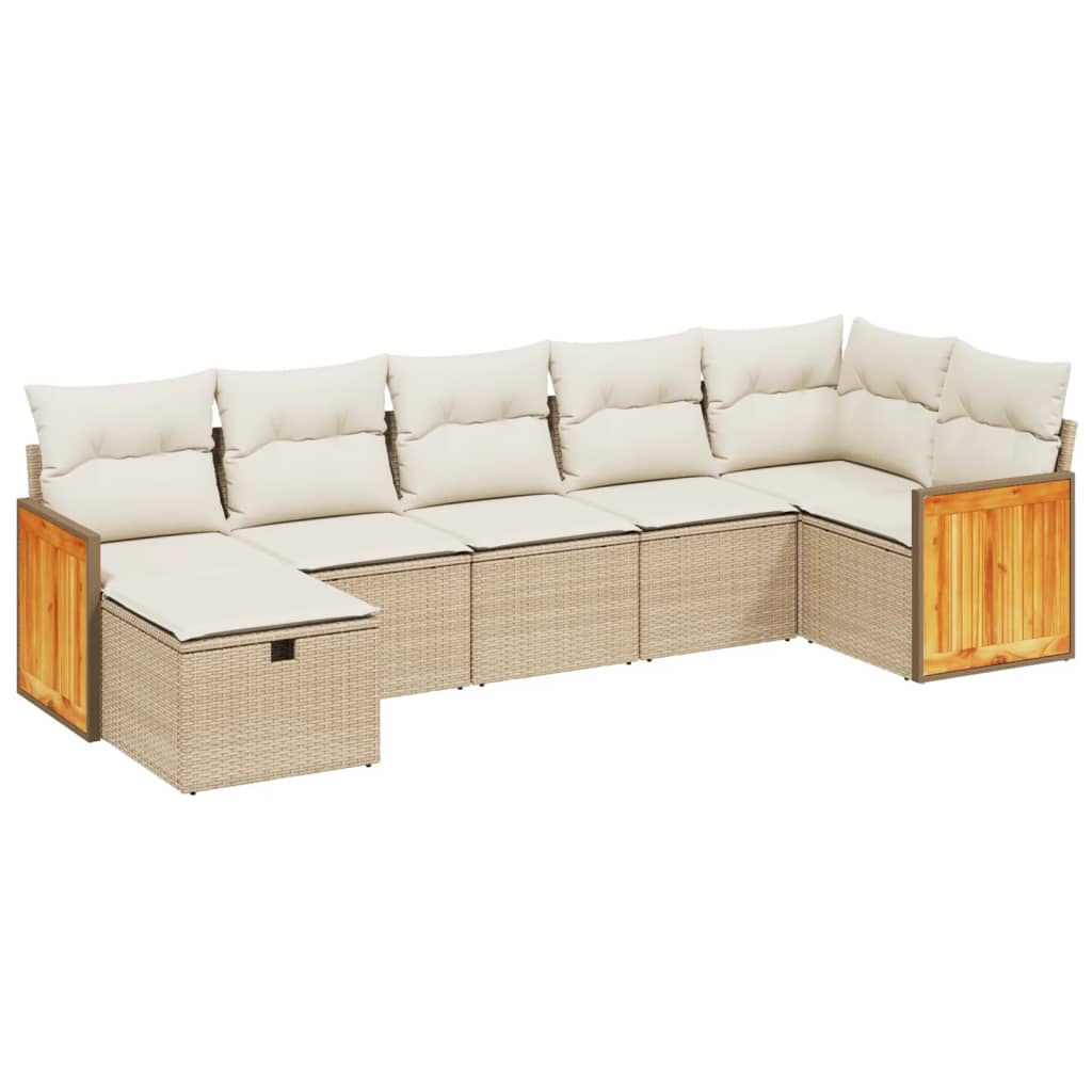 7-delige Loungeset met kussens poly rattan beige is nu te koop bij PeponiXL, paradijselijk wonen!