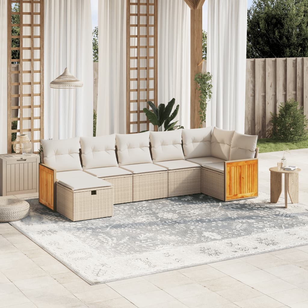 7-delige Loungeset met kussens poly rattan beige is nu te koop bij PeponiXL, paradijselijk wonen!