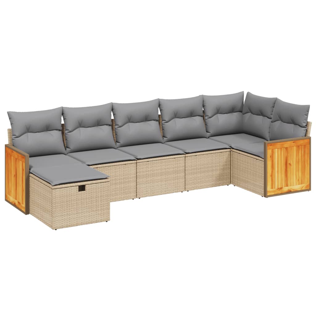 7-delige Loungeset met kussens poly rattan gemengd beige is nu te koop bij PeponiXL, paradijselijk wonen!