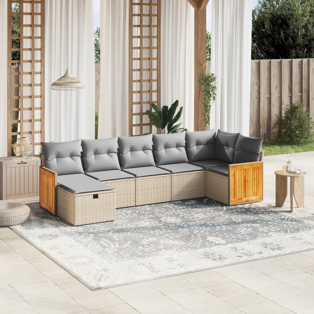 7-delige Loungeset met kussens poly rattan gemengd beige is nu te koop bij PeponiXL, paradijselijk wonen!